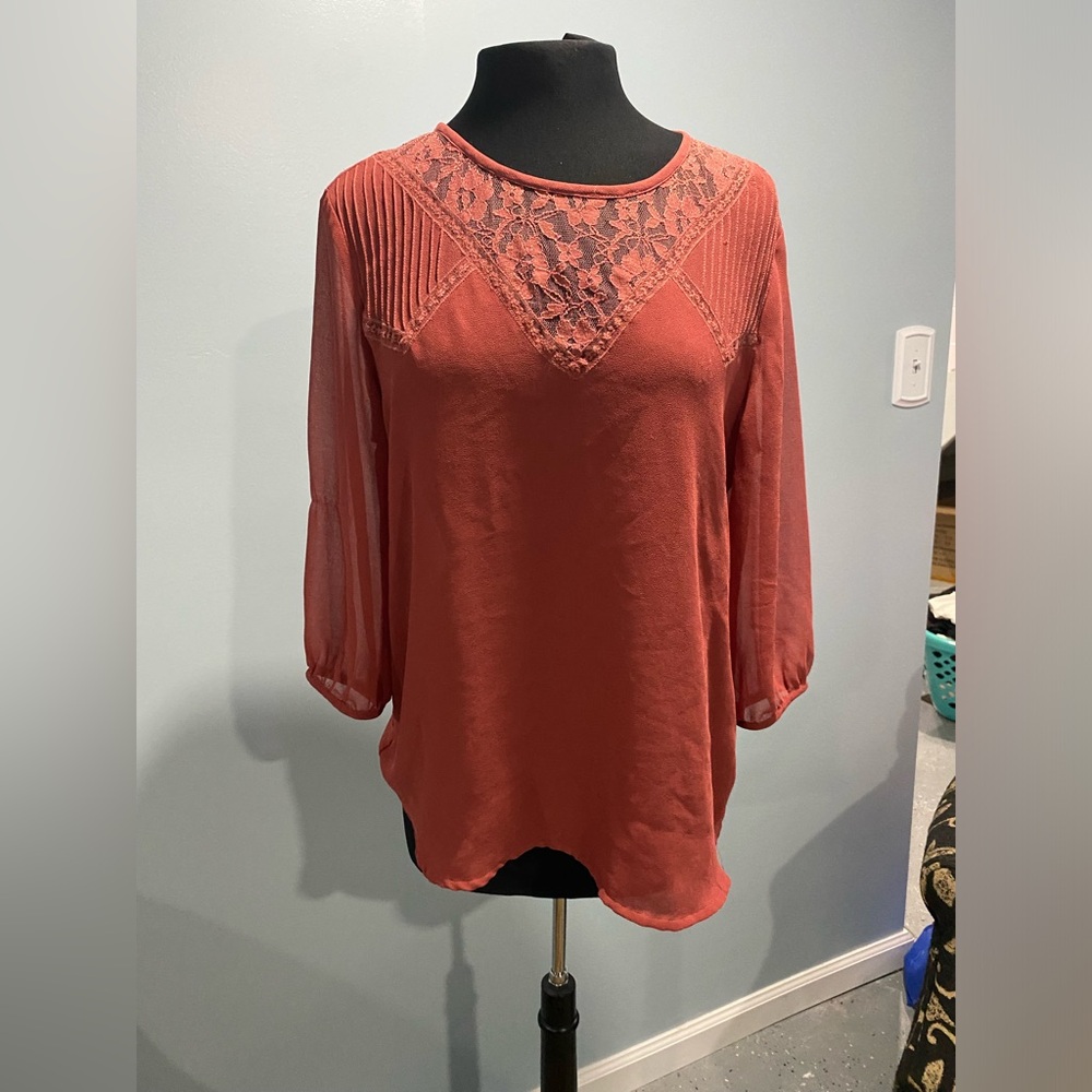 Women’s Dorothy Perkins Salmon Lace Sheer Blouse Size 16/44